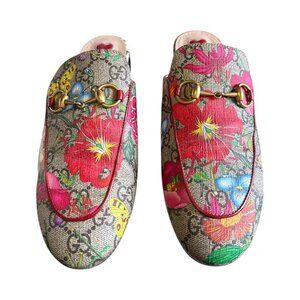 GUCCI Princetown GG Horsebit Flora Loafer Mule EU 36.5 US 6.5 Multicolor Floral